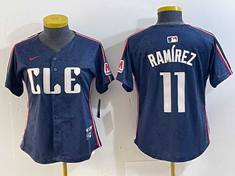 Womens Cleveland Guardians #11 Jose Ramirez Navy 2024 City Connect Limited Stitched Jersey